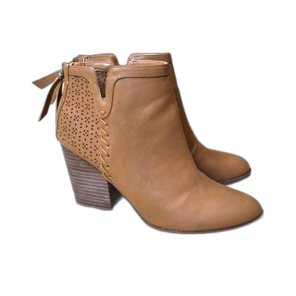 Tommy Hilfiger Brown Stacked Heel Ankle Boots Women’s 9.5 Almond Toe Zip - Picture 1 of 12